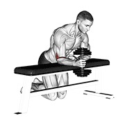 jednoručni pregibi zapešća preko klupe neutralnim hvatom s bučicom — fitness vježba
