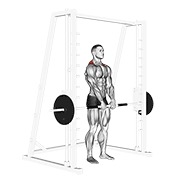 slijeganje ramenima na Smith spravi — fitness vježba