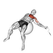 razvlačenje jednom rukom na sajli na lopti za vježbanje — fitness vježba