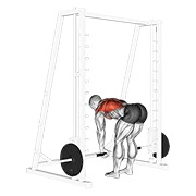 veslanje u pretklonu na Smith spravi — fitness vježba