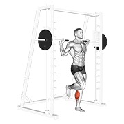 jednonožno podizanje listova na podu na Smith spravi — fitness vježba