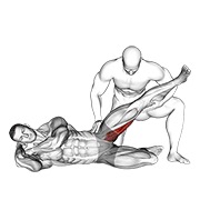 istezanje adduktora ležeći na boku s pomoći — fitness vježba